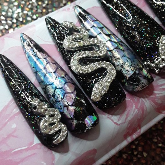 Handmade XXL Stiletto Hard Gel Press On Nails w/ prep kit included - Picture 2 of 6